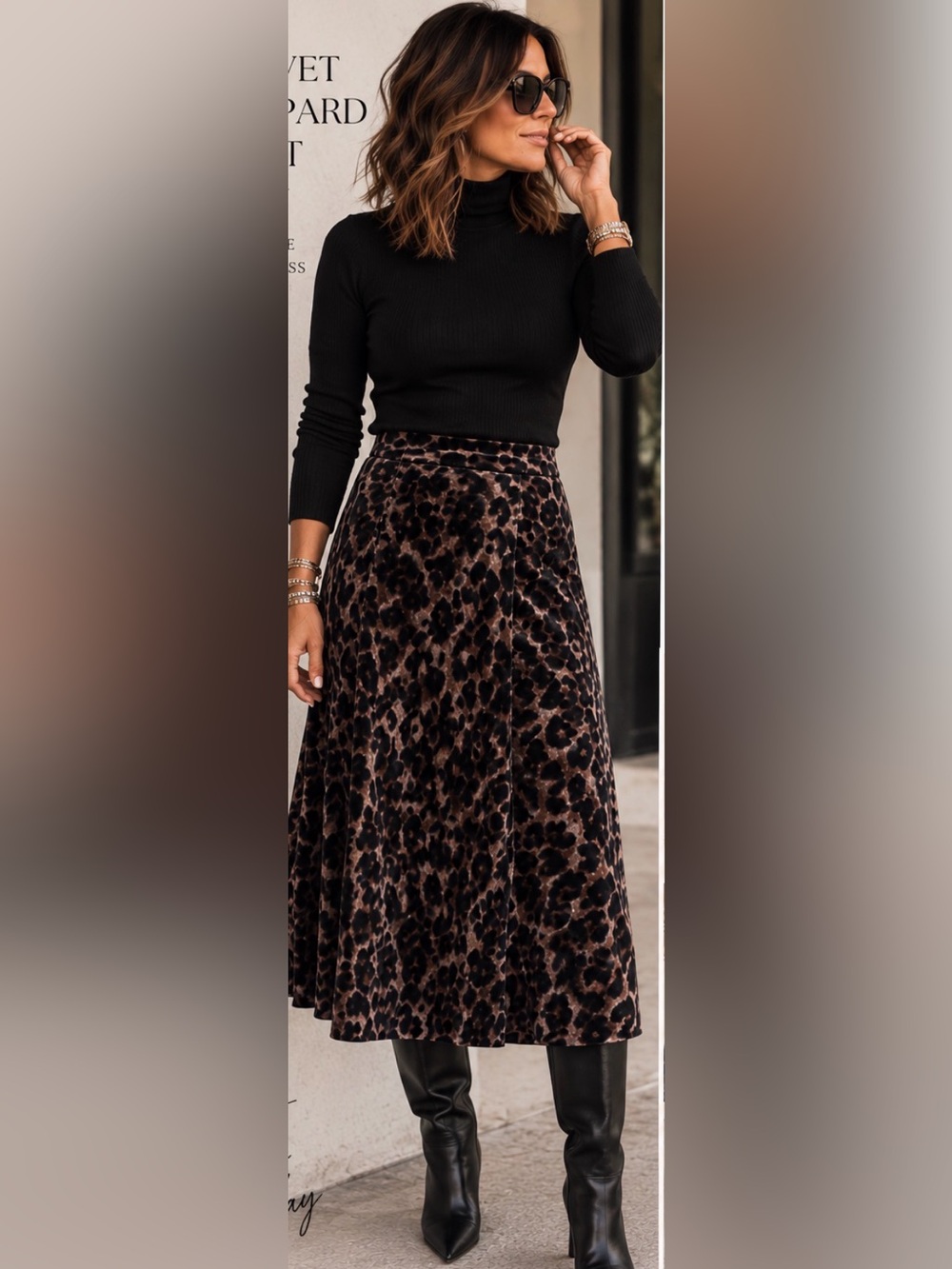NWT Leopard Velvet Midi Skirt Animal Print Boho Luxe